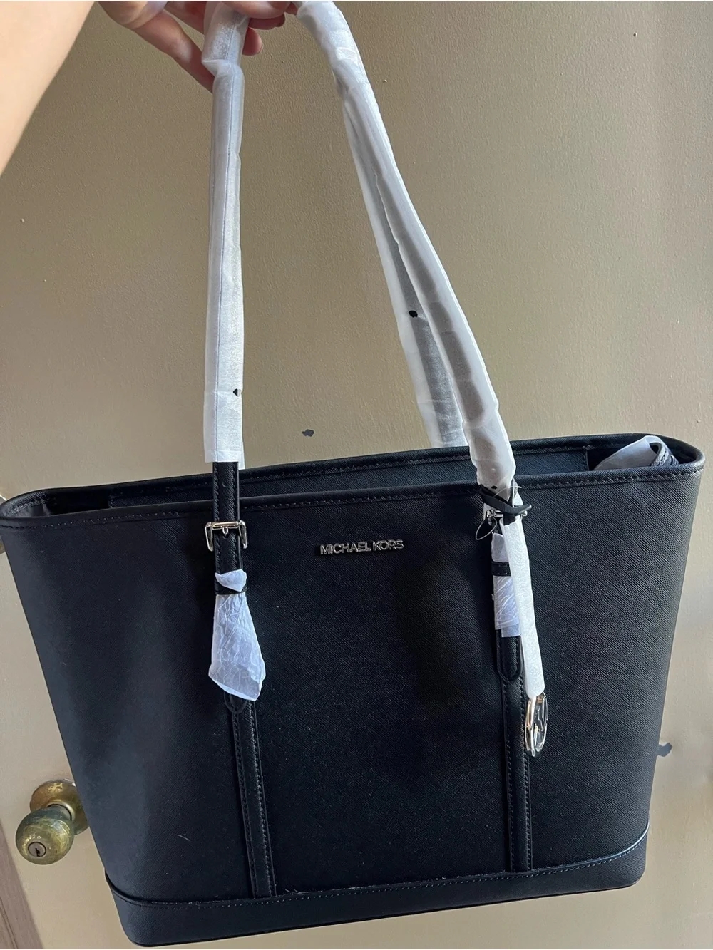 Michael Kors Black Saffiano Tote with MK Charm